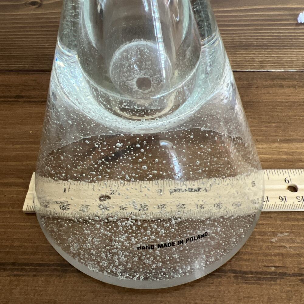 Art Glass Oil Lamp Paperweight Controlled Bubbles Clear Handmade In Poland 5.5” - Picture 6 of 7